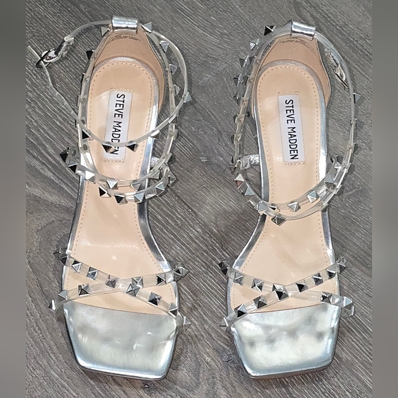 Steve Madden clear studded heels silver size 8 - Picture 2 of 6